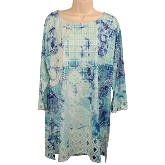 Chico's Zenergy Women's Cold Shoulder Long Sleeve Summer Top Blue Size 3 - Picture 1 of 14